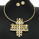 99734, RECTANGLE RHINESTONE ACCENT CROSS CHOKER NECKLACE