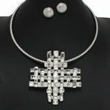 99734, RECTANGLE RHINESTONE ACCENT CROSS CHOKER NECKLACE