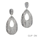 99837, TEXTURED GEOMETRIC METAL WITH CRYSTAL RHINESTONE ACCENT CLIP ON EARRING
