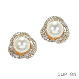 99839, PEARL WITH CRYSTAL RHINESTONE CLIP ON EARRING