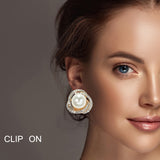 99839, PEARL WITH CRYSTAL RHINESTONE CLIP ON EARRING