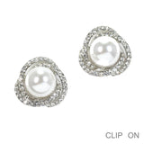 99839, PEARL WITH CRYSTAL RHINESTONE CLIP ON EARRING