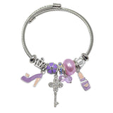 99842, ENAMEL HIGH HEELS LIPSTICK & KEY CHARM OPEN CUFF BRACELET