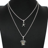 99872, SEA TURTLE & STARFISH CHARM 2PCS NECKLACE SET