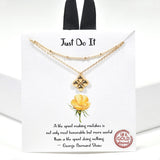 99899, GOLD DIPPED, "JUST DO IT" CLOVER CHARM DOUBLE LAYERED NECKLACE