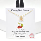 99903, GOLD DIPPED, "CHERRY BEST FRIENDS" DAINTY CHERRY CHARM CZ NECKLACE