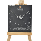 99910, GOLD DIPPED, "SPARKLE" CRESCENT MOON & STAR CZ NECKLACE