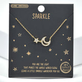 99910, GOLD DIPPED, "SPARKLE" CRESCENT MOON & STAR CZ NECKLACE