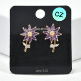 99912, FLOWER CUBIC ZIRCONIA STUD EARRING