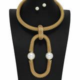99914, GEOMETRIC METAL WITH PEARL ACCENT NECKLACE