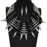 99962, SPIKE METAL WITH WOOD ACCENT STATEMENT NECKLACE