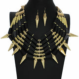 99962, SPIKE METAL WITH WOOD ACCENT STATEMENT NECKLACE