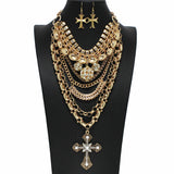 99964, CROSS CHARM MULTI LAYERED STATEMENT NECKLACE