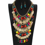 99971, GEOMETRIC ROUND WOOD ACCENT STATEMENT NECKLACE