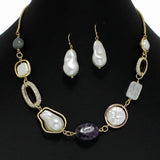 99975, GEOMETRIC SEMI PRECIOUS STONE WITH FRESHWATER PEARL NECKLACE