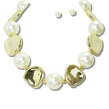 110114, CHUNKY SILVER PEBBLE PEARL STATEMENT NECKLACE