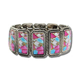 Western Handcrafted Rectangular Turquoise Stretch Bracelet – Silver Burnished/Cotton Candy · BB04182-SBCC 9