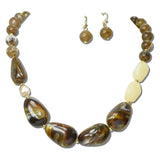 NE8792BN_JM 9 · Marbled Nugget Bead Necklace Set – Gold/Brown Multi