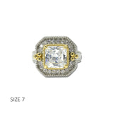 14K Gold Plated Two Tone Clear Square CZ Statement Ring – 7 · K2360C-7 9