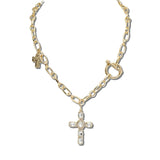 VN1440WG 9 · Sparkling Cross Charm Chain Necklace – Worn Gold
