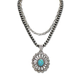 Western Oval Stone Concho Layered Necklace – Silver Burnished/Turquoise · AN5643-SBTQ_MO 9