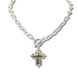 NW20348SV_WT 9 · Textured Rope Chain Cross Necklace – Silver