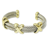 108591, 14K GOLD PLATED TRIPLE X ACCENT DESIGNER INSPIRED CUFF BRACELET
