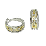 108617, 14K GOLD PLATED BUCKLE PAVE CUBIC ZIRCONIA ACCENT HOOP EARRING