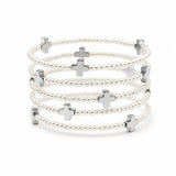 Cross Accent Multi Layered Pearl Beaded Stretch Bracelet - view 2