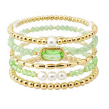 107872, GEOMETRIC GLASS STONE FRESHWATER PEARL ACCENT MULTI LAYERED BEADED STRETCH BRACELET