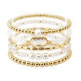 107872, GEOMETRIC GLASS STONE FRESHWATER PEARL ACCENT MULTI LAYERED BEADED STRETCH BRACELET