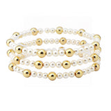 108446, 3 PC PEARL BALL BEADED MULTI LAYERED STRETCH BRACELET