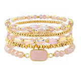 108321, SEMI PRECIOUS STONE ACCENT MULTI LAYERED BEADED STRETCH BRACELET