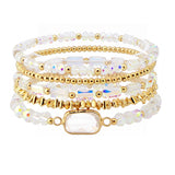 107871, SEMI PRECIOUS STONE ACCENT MULTI LAYERED BEADED STRETCH BRACELET