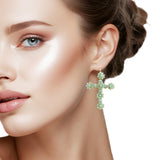107876, CROSS GLASS BEADED DANGLE EARRING