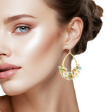 107877, FLOWER BEAD CLUSTER TEARDROP DANGLE EARRING