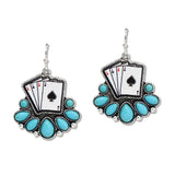 108414, WESTERN TURQUOISE STONE ACE PLAYING CARD DANGLE EARRING