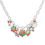 108408, MERRY CHRISTMAS THEME SANTA CLAUS REINDEER SNOWFLAKE MULTI CHARM NECKLACE