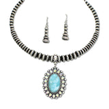107981, WESTERN OVAL TURQUOISE STONE ACCENT NAVAJO BEADED CHOKER NECKLACE