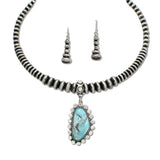 107982, WESTERN GEOMETRIC TURQUOISE STONE ACCENT NAVAJO BEADED CHOKER NECKLACE