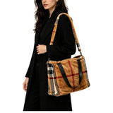 Plaid Faux Fur Tote Bag – Tan · B1189TAN B1189