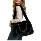 Faux Fur Shoulder Bag With Chain Accent – Black · B1190BLACK B1190 BLACK