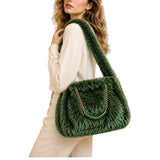 Faux Fur Shoulder Bag With Chain Accent – Green · B1190GREEN B1190 GREEN