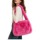 Faux Fur Shoulder Bag With Chain Accent – HPINK · B1190HPINK B1190 H.PINK