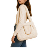 Faux Fur Shoulder Bag With Chain Accent – Ivory · B1190IVORY B1190 IVORY