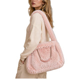Faux Fur Shoulder Bag With Chain Accent – Pink · B1190PINK B1190 PINK