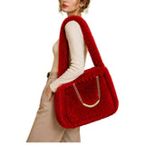 Faux Fur Shoulder Bag With Chain Accent – Red · B1190RED B1190 RED