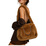 Faux Fur Shoulder Bag With Chain Accent – Tan · B1190TAN B1190 TAN