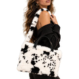 Cow Printed Faux Fur Tote Bag – Black/White · B1193BLACKWHITE B1193 BLACK