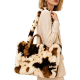 Cow Printed Faux Fur Tote Bag – Beige/Brown · B1193BEIGEBROWN B1193 BROWN